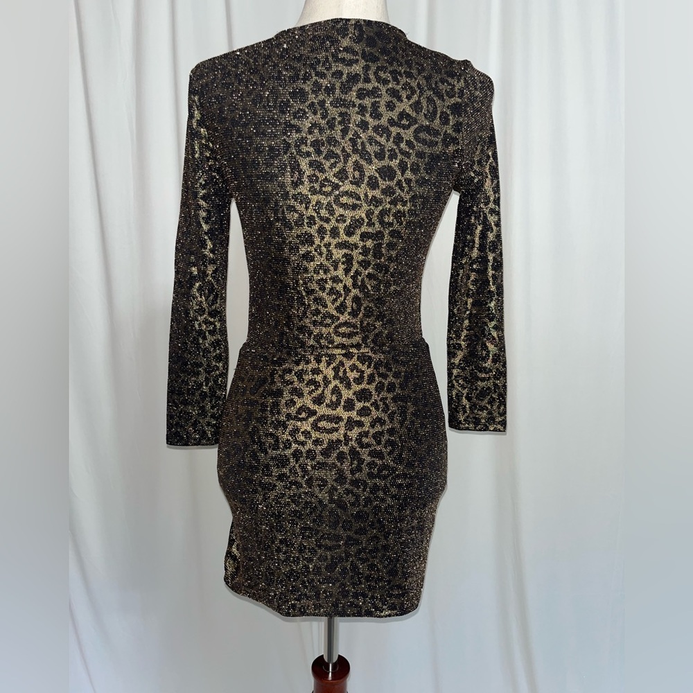 Lovers + Friends Metallic‎ Leopard Long Sleeve Mini Faux Wrap Dress Size Small - Picture 6 of 7